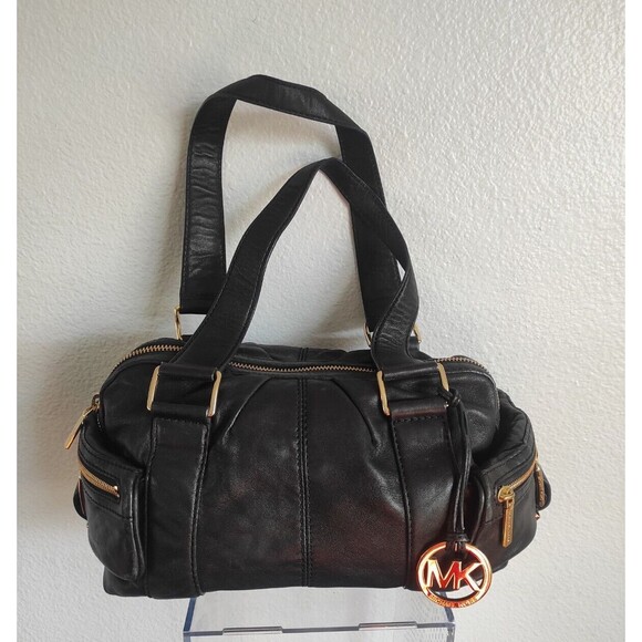 Michael Kors Black Leather Bag With Gold Brass Buckles - Picture 1 of 14